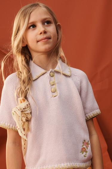 PULL POLO EN MAILLE BRODERIES ÉDITION LIMITÉE - Mauve poudré de Zara - Image 1