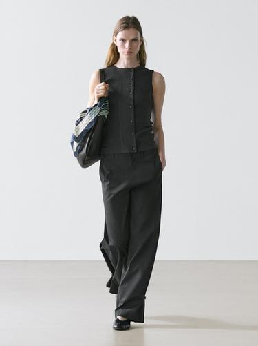 Zara Cotton blend trousers with hem detail - Black
