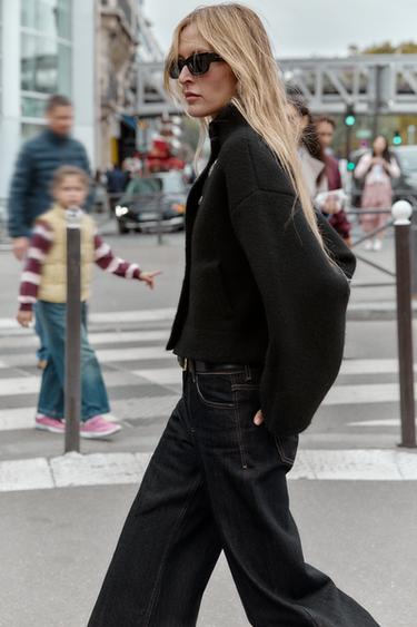 VESTE BOMBER CROISÉE EN MAILLE - Noir de Zara - Image 3