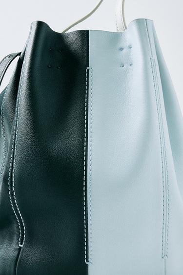 Zara COMBINATION LEATHER SHOULDER BAG - Bluish
