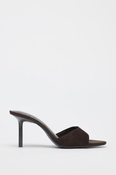 SPLIT SUEDE HIGH-HEEL SANDALS - Chocolate by Zara - Image 0