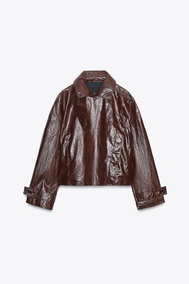 Zara ZW COLLECTION SHINY JACKET - Dark brown