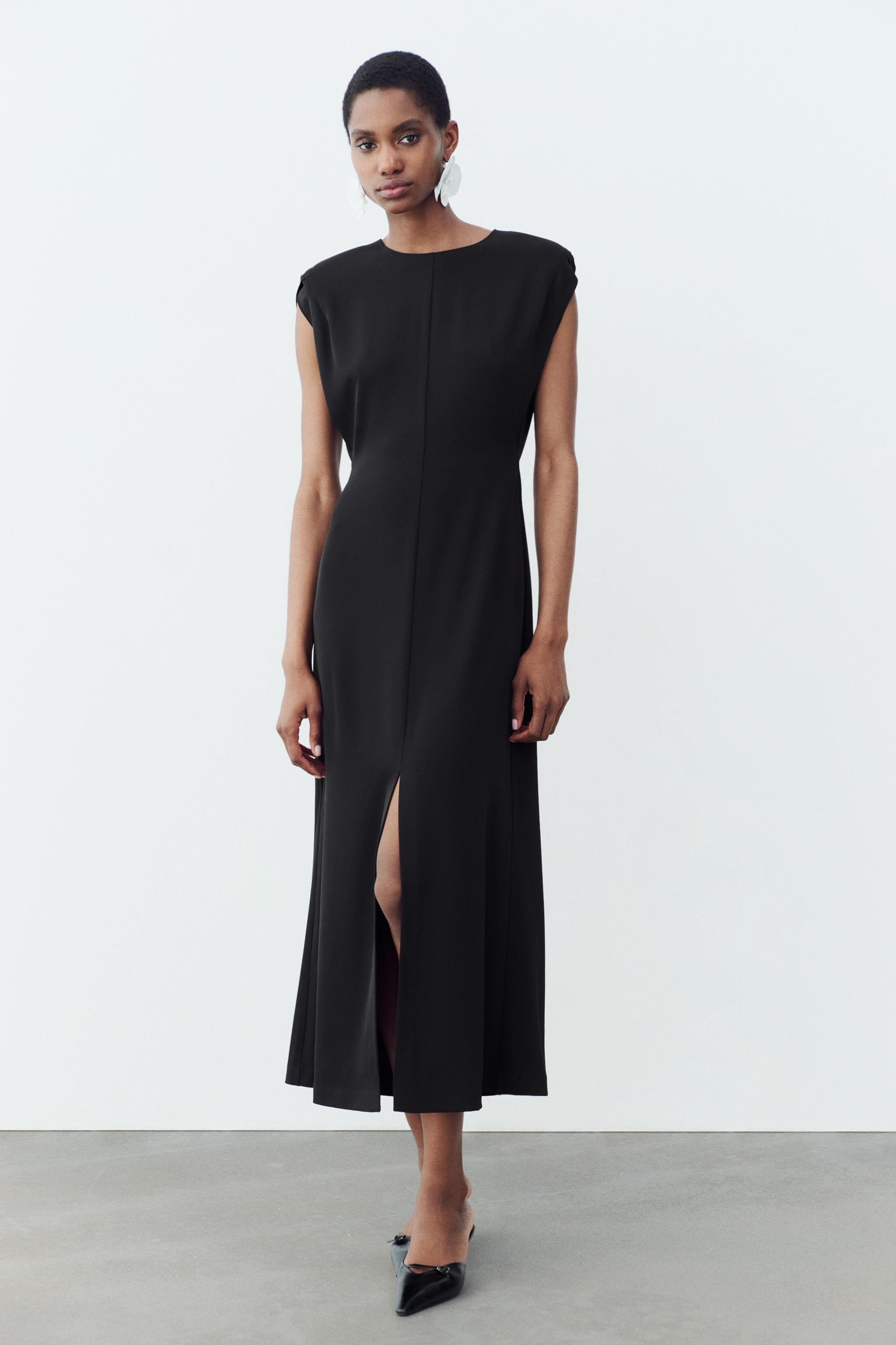 SHOULDER PAD CREPE DRESS