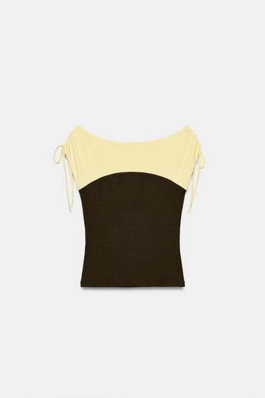 COMBINED GATHERED TOP - Brown / Ecru by Zara - Image 5