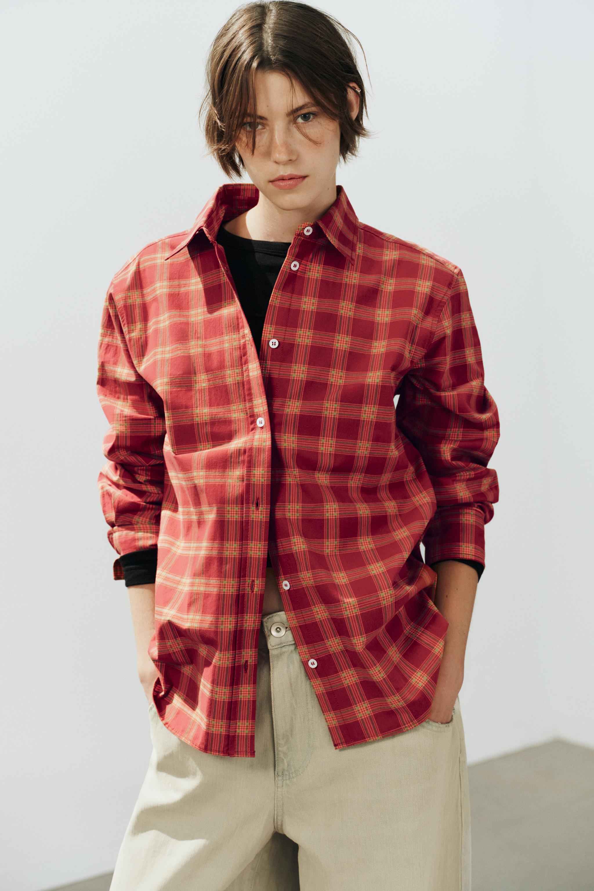 Женские рубашки Zara PLAID POPLIN OVERSHIRT — фото 2
