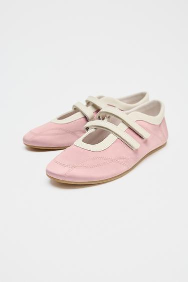 SATIN EFFECT TOPSTITCHED BALLERINAS - Pink by Zara - Image 3