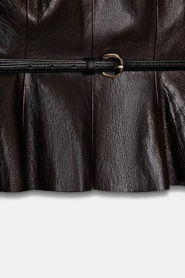 HAUT MATIÈRE SYNTHÉTIQUE AVEC CEINTURE - Marron de Zara - Image 8