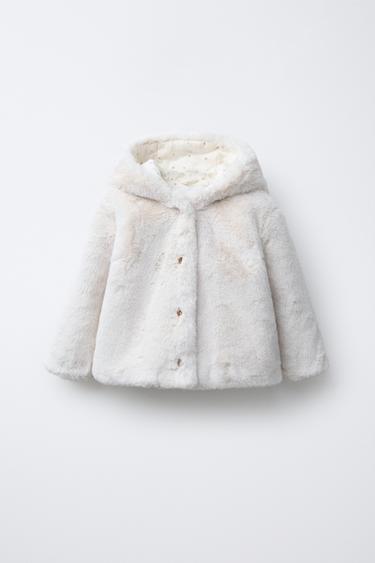 FAUX FUR HOODED JACKET - Ecru by Zara