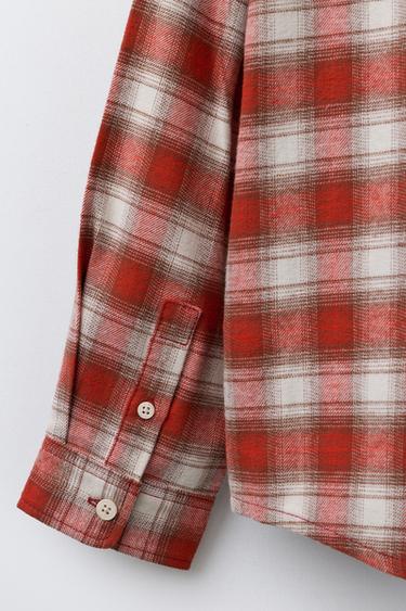 CHECK SHIRT WITH EMBROIDERED TEXT - Red by Zara - Image 3