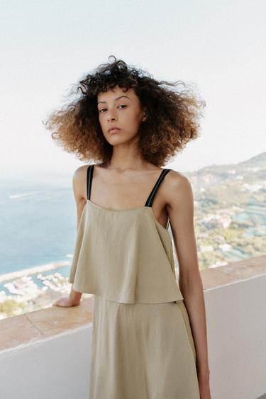 ROBE MI-LONGUE DOUBLE ÉPAISSEUR À BRETELLES - Marron / Taupe de Zara - Image 1