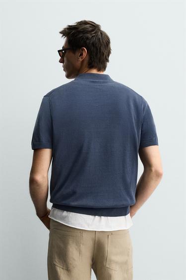 WASHED TEXTURED KNIT POLO SHIRT - Blue / Indigo by Zara - Image 2