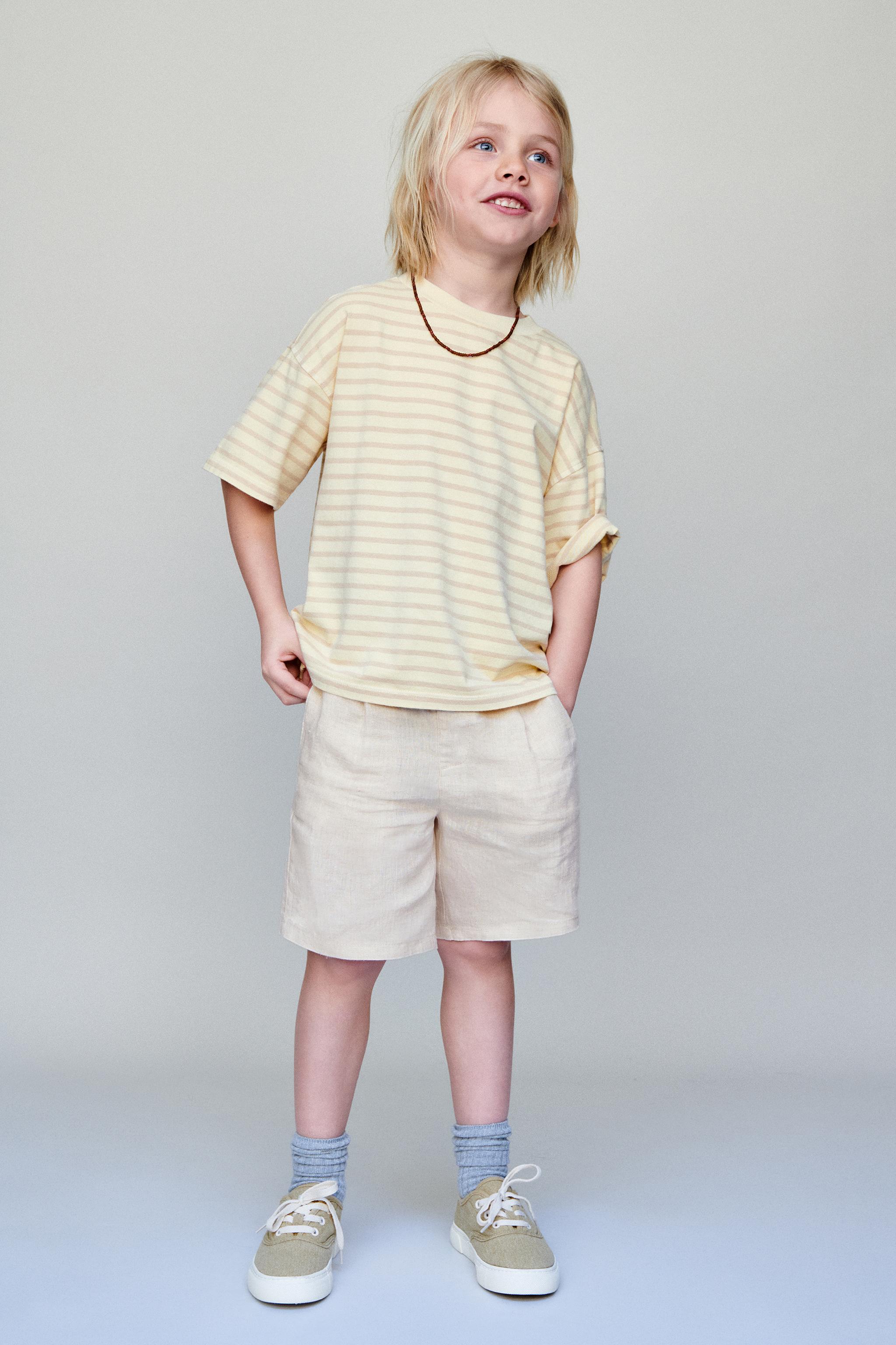 100% LINEN BERMUDA SHORTS — Light beige