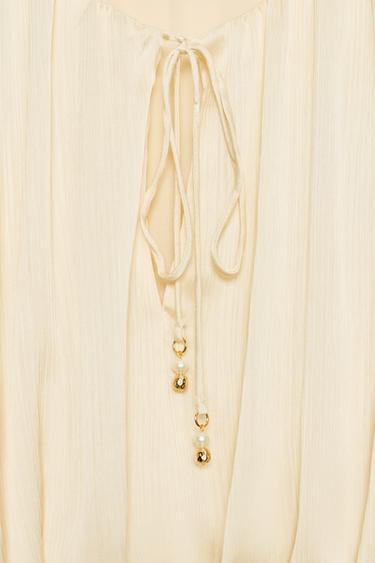 BLOUSE SATINÉE EFFET BALLON - Blanc cassé de Zara - Image 7