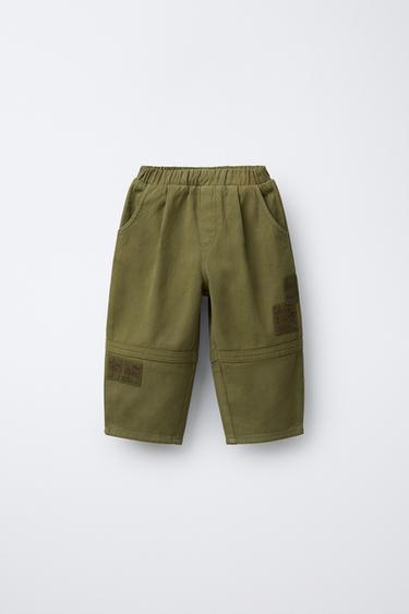TWILL balloon TROUSERS WITH PATCHES - Khaki by Zara
