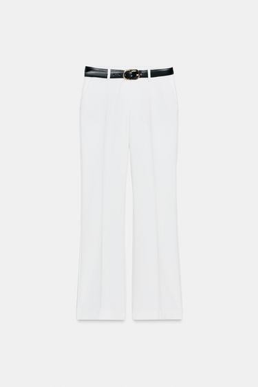 PANTALÓN RECTO CINTURÓN - Crudo de Zara