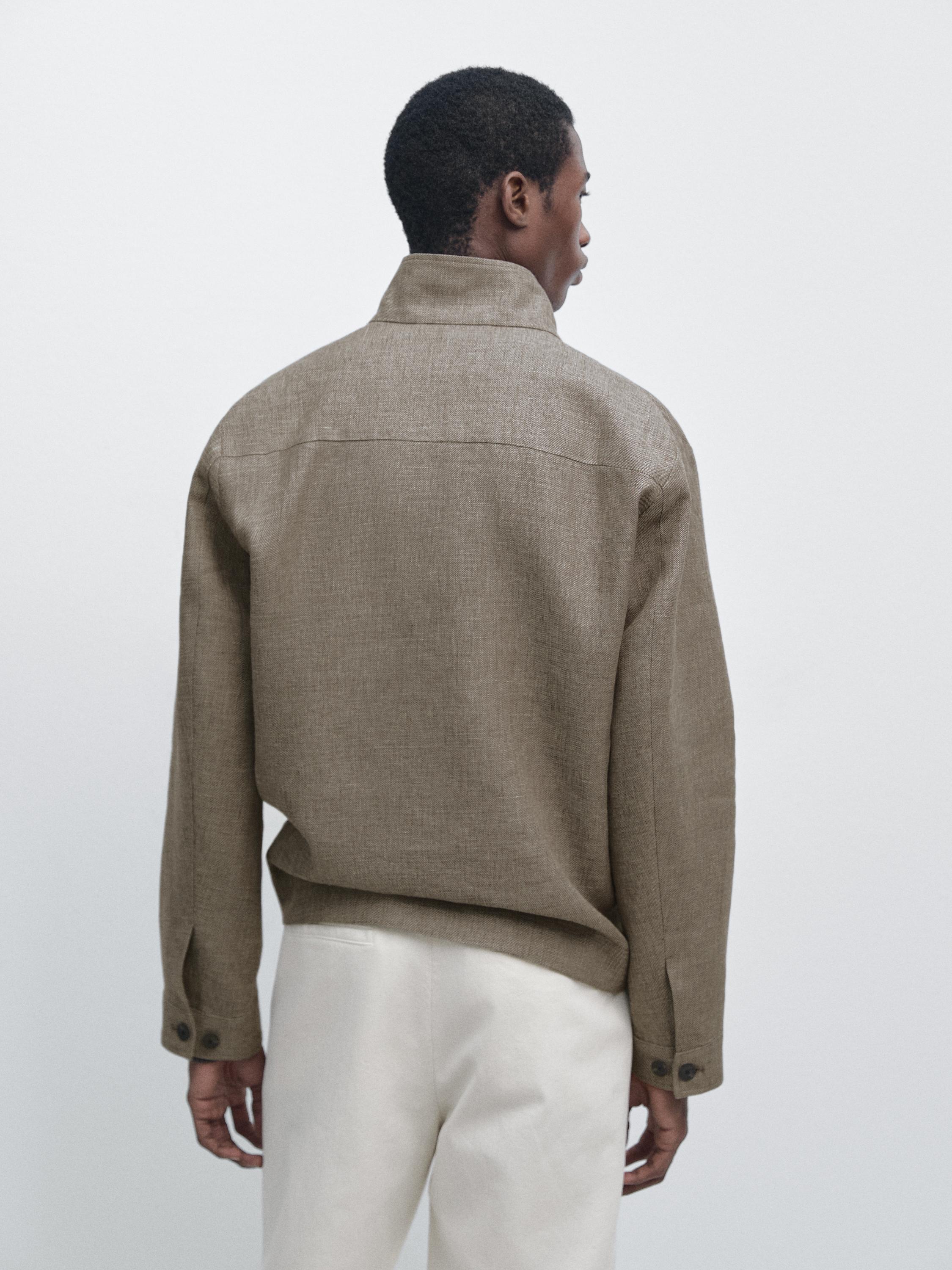 Bomber détail col en mélange de lin