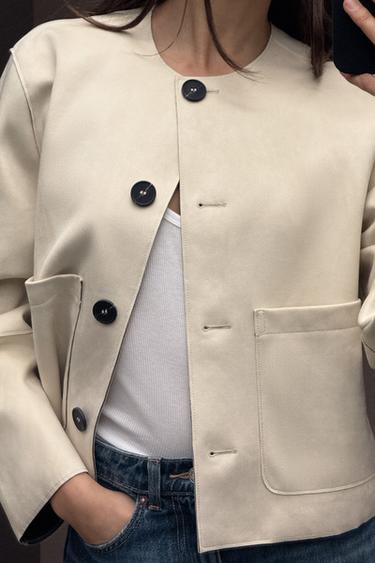 Zara FAUX SUEDE JACKET - Ecru