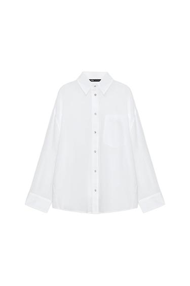 قميص شاش OVERSIZE بجيوب - أبيض الخاص بـ Zara
