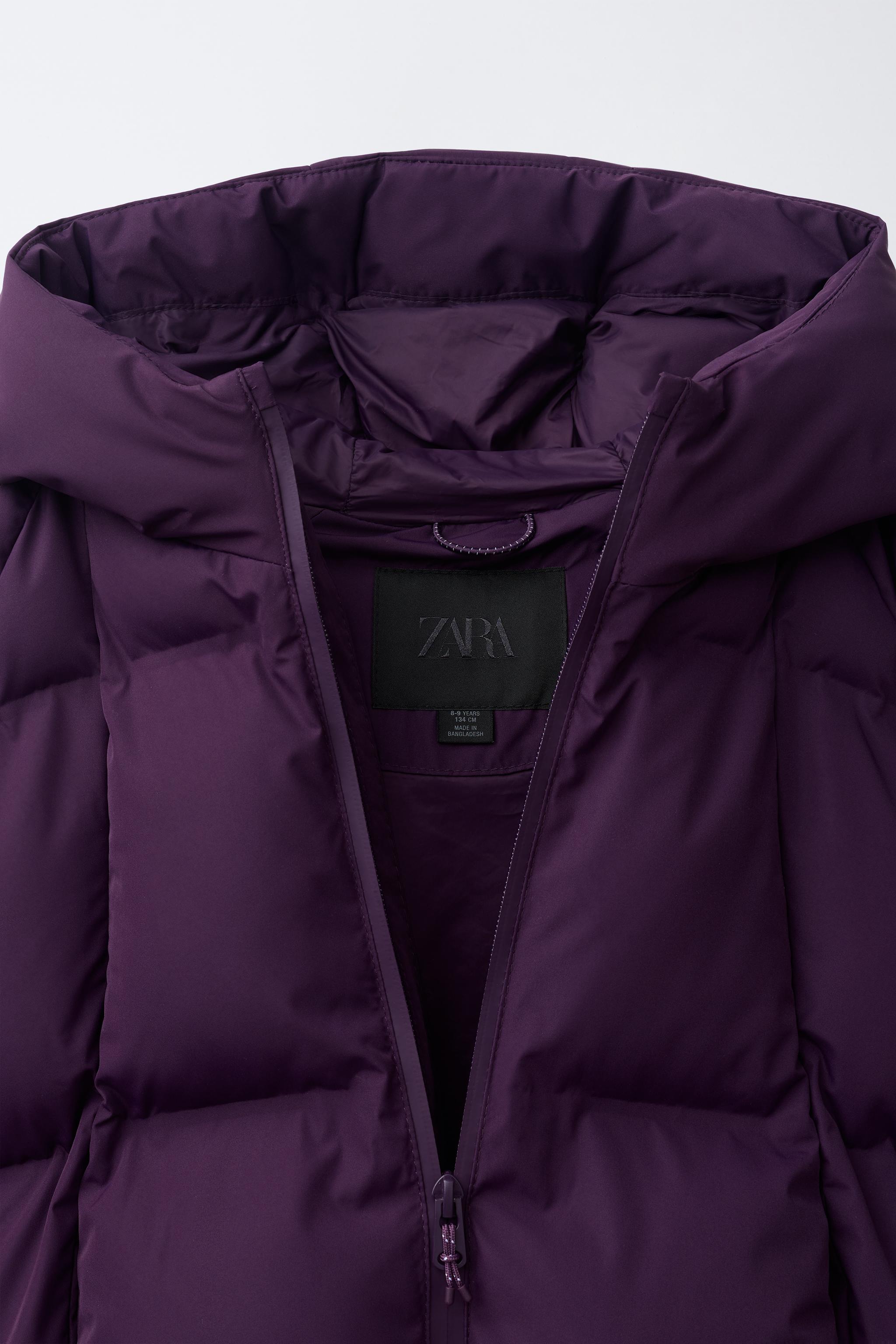 撥水加工 フード付きパフジャケット - パープル | ZARA Japan / 日本