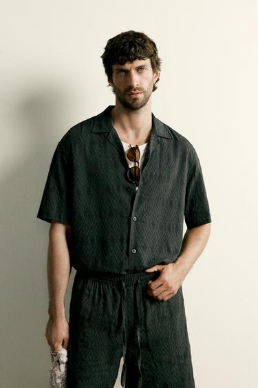 GEOMETRIC JACQUARD RELAXED FIT SHIRT - Green by Zara