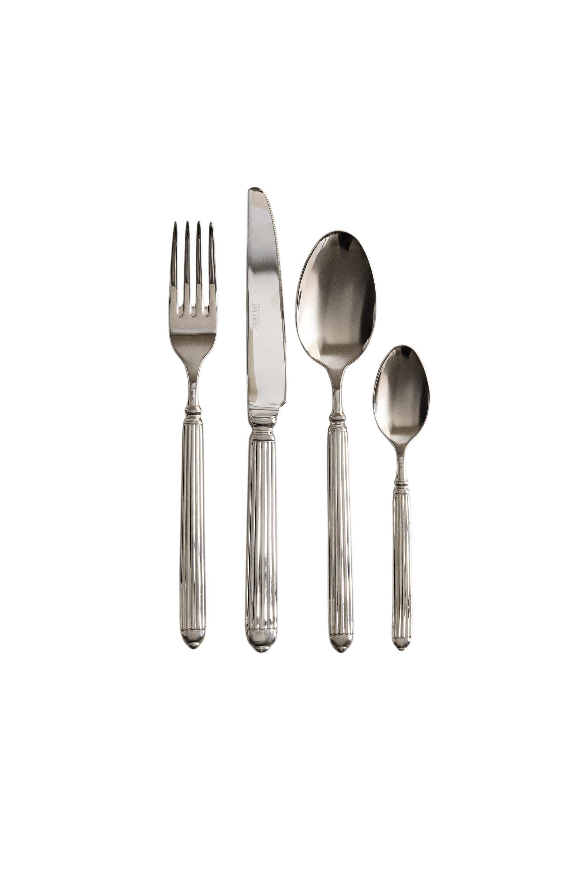 4-PIECE GROOVED STEEL FLATWARE SET - Steel | ZARA United States