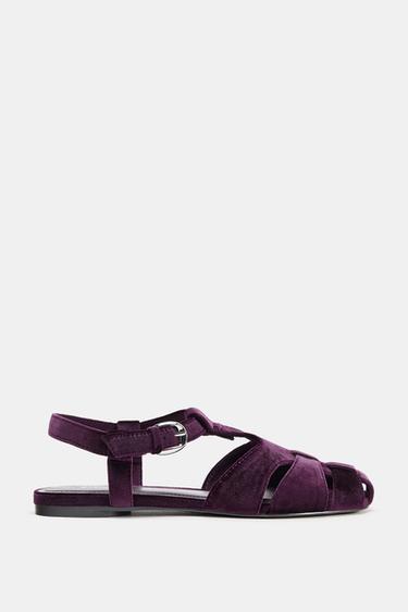 Zara VELVET EFFECT FISHERMAN SANDALS - Purple - Image 0