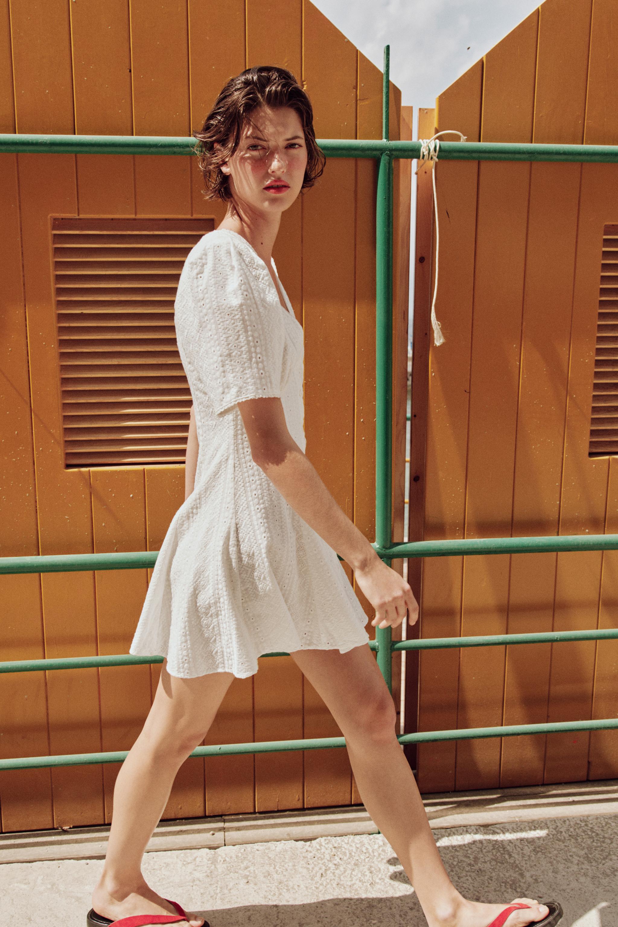 Zara - Short Embroidered Eyelet Dress - Oyster-White - L - Woman Zara - Short Embroidered Eyelet Dress - Oyster-White - L - Woman