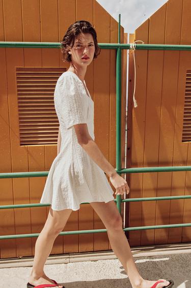 SHORT DRESS WITH CUTWORK EMBROIDERY - Oyster-white by Zara - Image 6