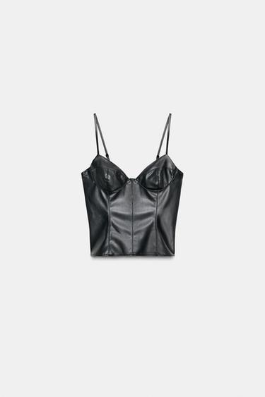 Zara FAUX LEATHER CORSET TOP - Black