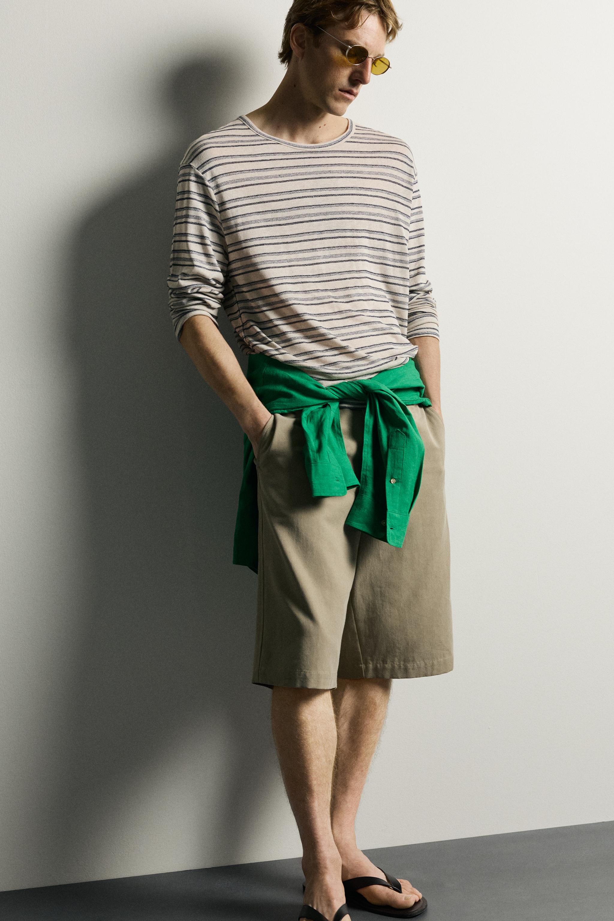 VISCOSE-LINEN STRIPED T-SHIRT