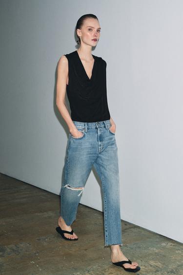 ZW COLLECTION MID-RISE RIPPED STRAIGHT-LEG JEANS - Blue by Zara