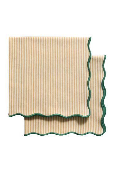PACK OF STRIPED NAPKINS WITH SCALLOPED EDGE (PACK OF 2) - Yellow by Zara