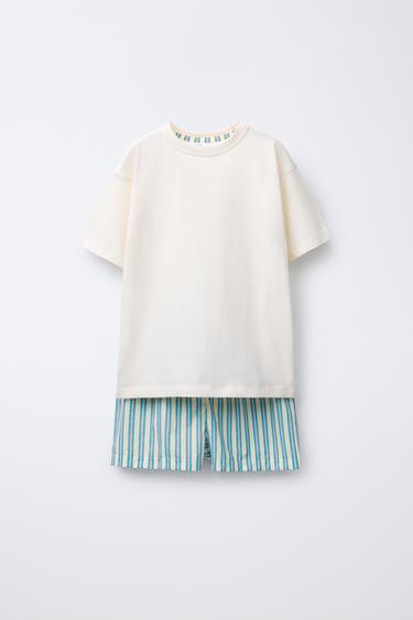 Zara 6-14 歲/條紋 T 恤和百慕達睡衣 - 藍色 - 圖片 0