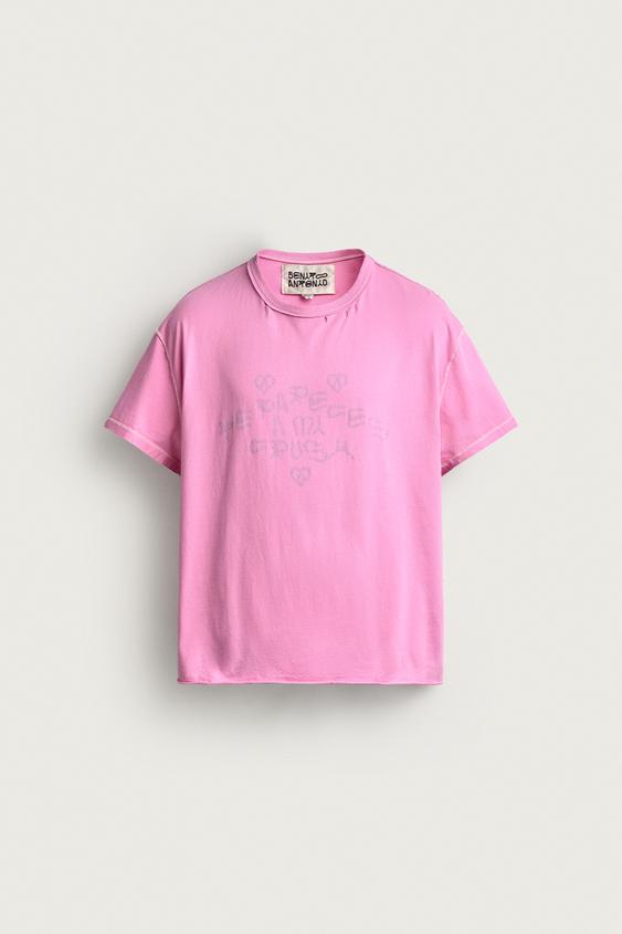 FADED REVERSE-EFFECT CRUSH SLOGAN T-SHIRT - Pink by Zara - Image 0
