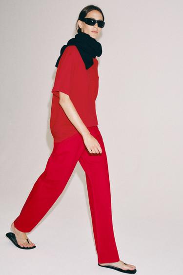 ZW COLLECTION MID-WAIST STRAIGHT JEANS - Red by Zara - Image 4