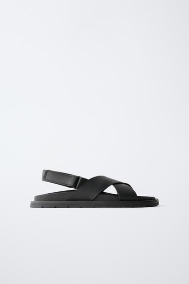 Zara CROSSED STRAP SANDALS - Black - Image 0