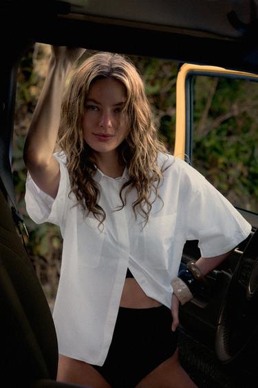 Zara CROPPED POPLIN SHIRT ZW COLLECTION - White - Image 0