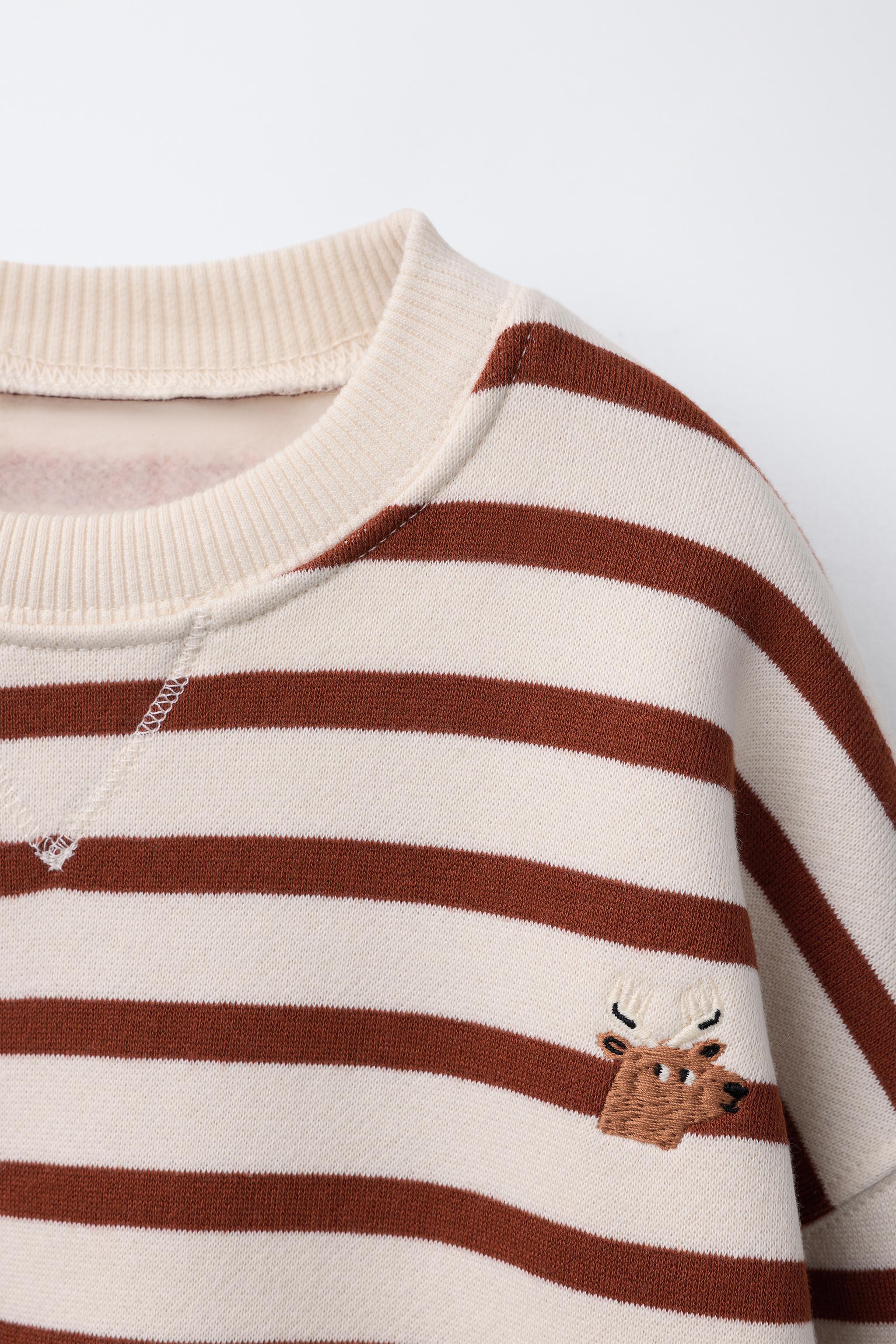 STRIPED EMBROIDERED BEAR SWEATSHIRT