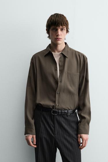 FLUID SHIRT WITH POCKET - Khaki by Zara