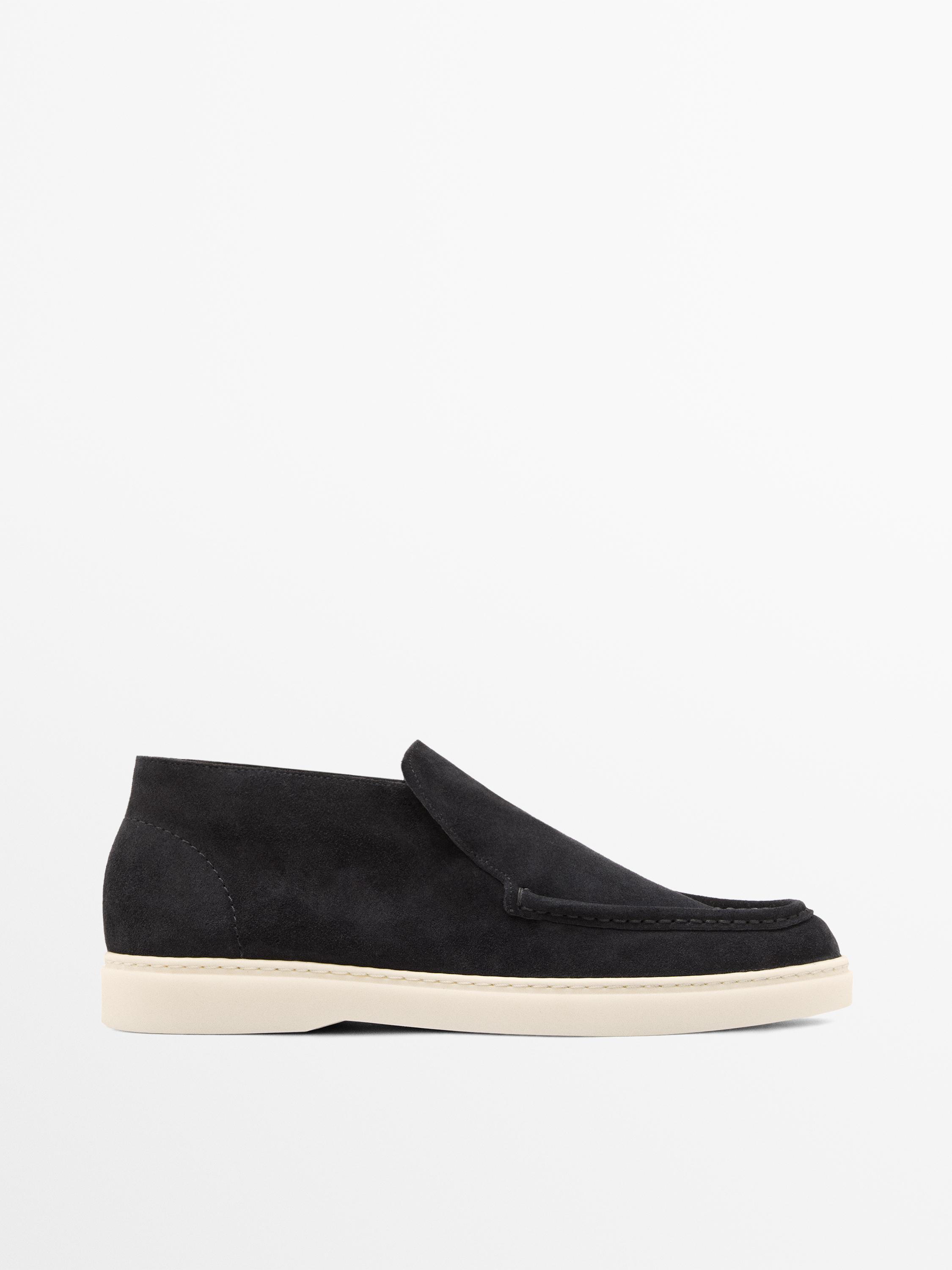 Mocassin bottine en croûte de cuir