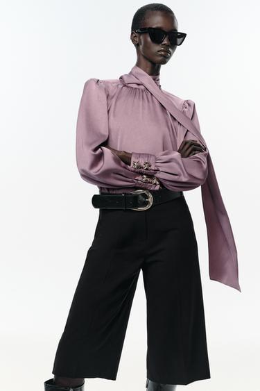 SATIN SHIRT WITH BOW - Mauve by Zara - Image 1