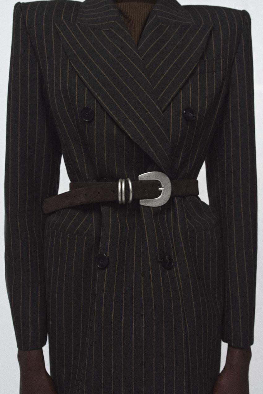 ZARA 100% SUEDE LEATHER BELT WITH TRIPLE KEEPER