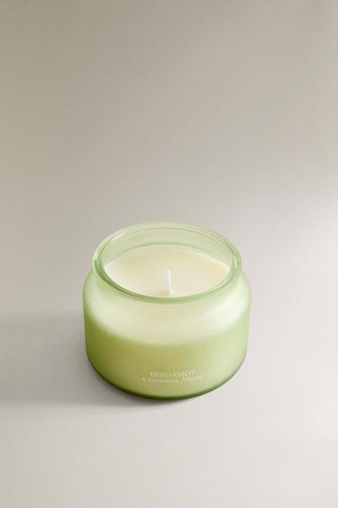 (240 G) BERGAMOT & GERANIUM, MUGUET SCENTED CANDLE - Green / Grass by Zara - Image 1