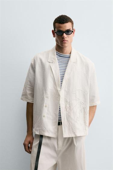 CAMISA DE CÂNHAMO BORDADA FILIPE JARDIM X ZARA - Branco da Zara