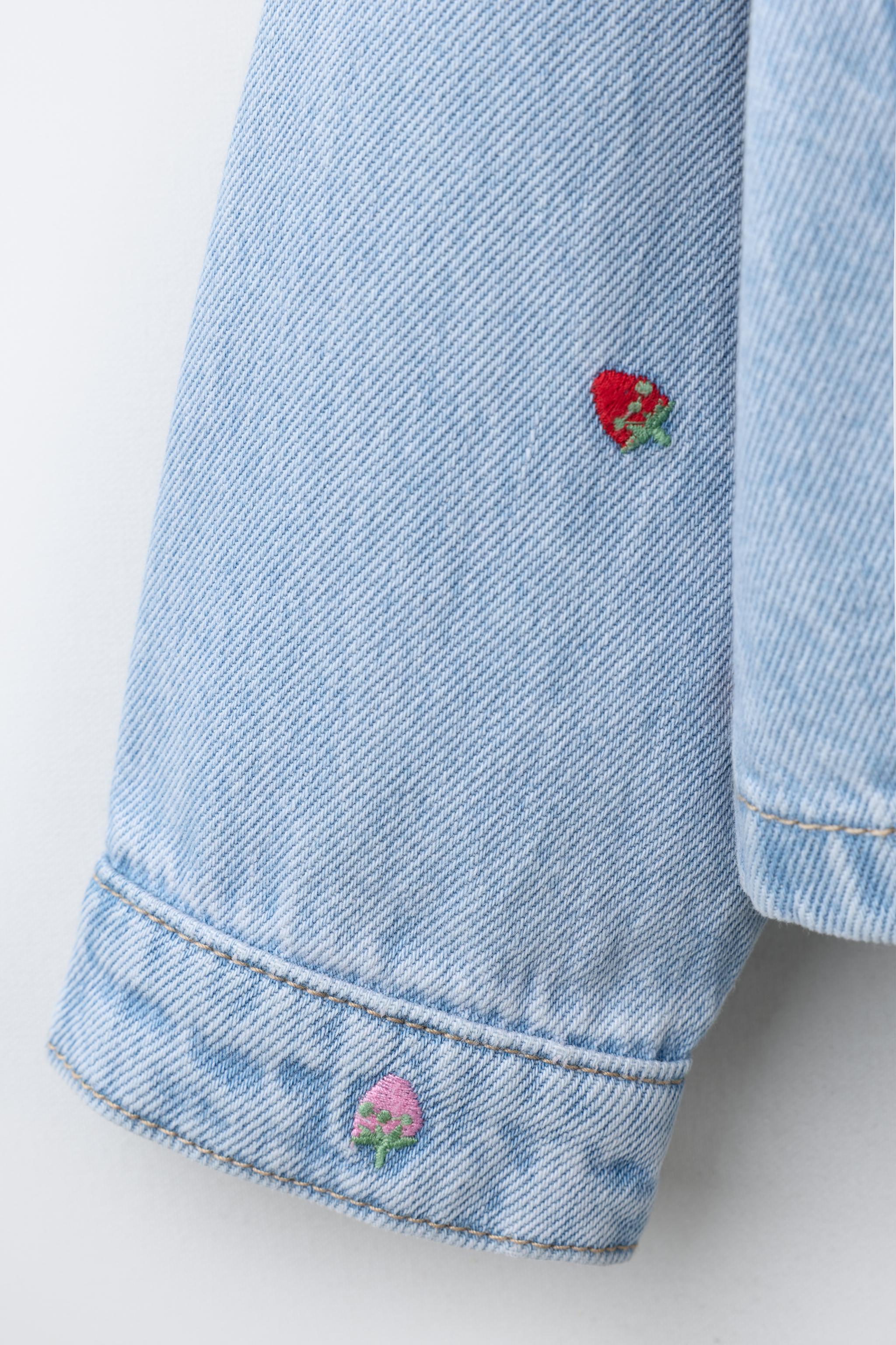 EMBROIDERED STRAWBERRY DENIM JACKET