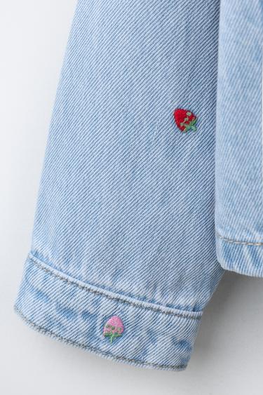 STRAWBERRY EMBROIDERED DENIM JACKET - Light blue by Zara - Image 3