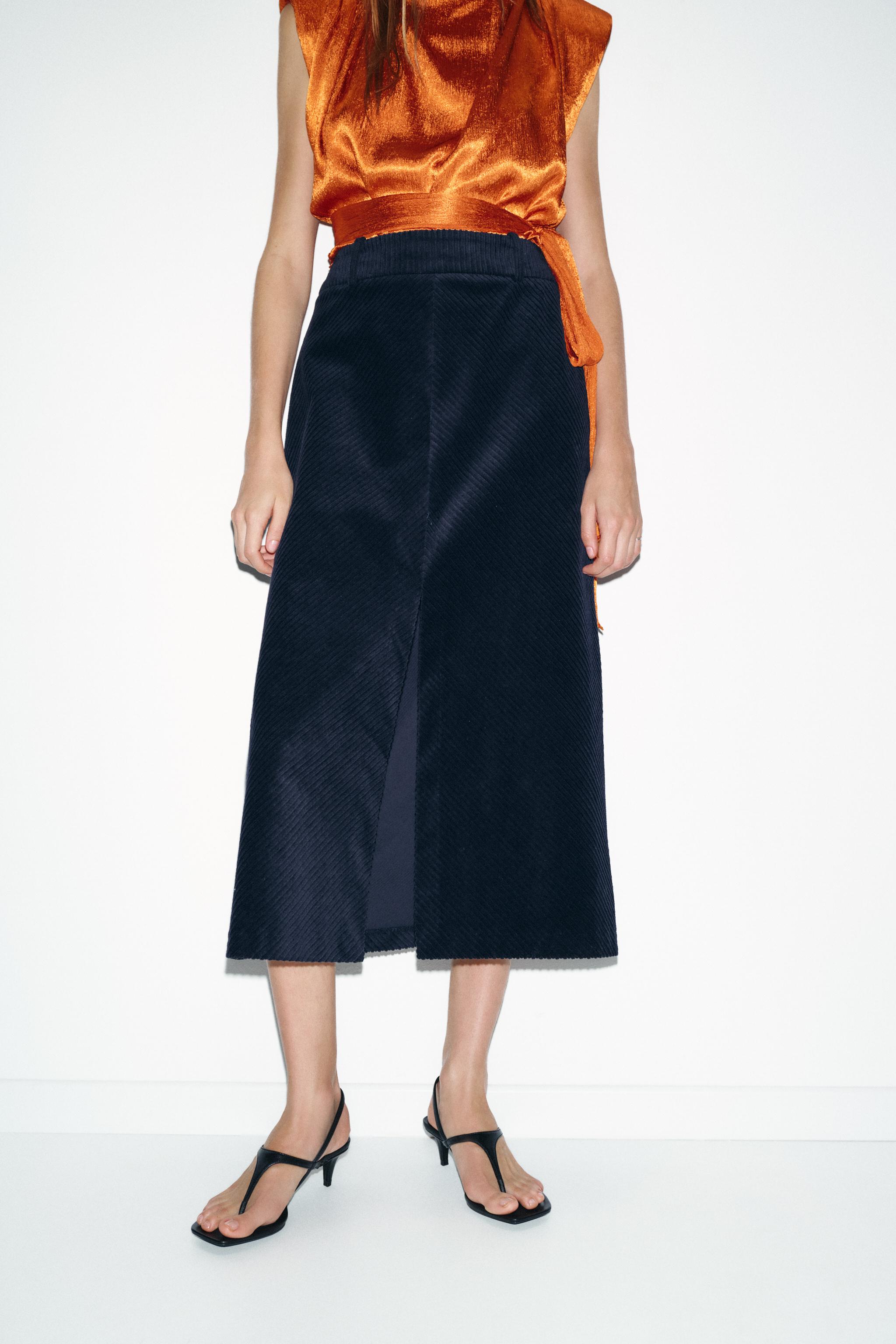 STRAIGHT CORDUROY MIDI SKIRT