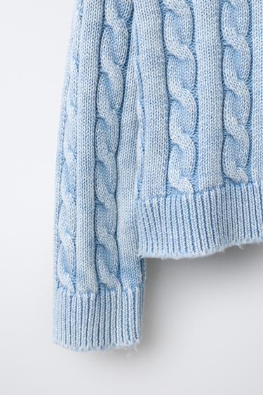 CABLE-KNIT ACID WASH JUMPER - White / Sky blue by Zara - Image 3