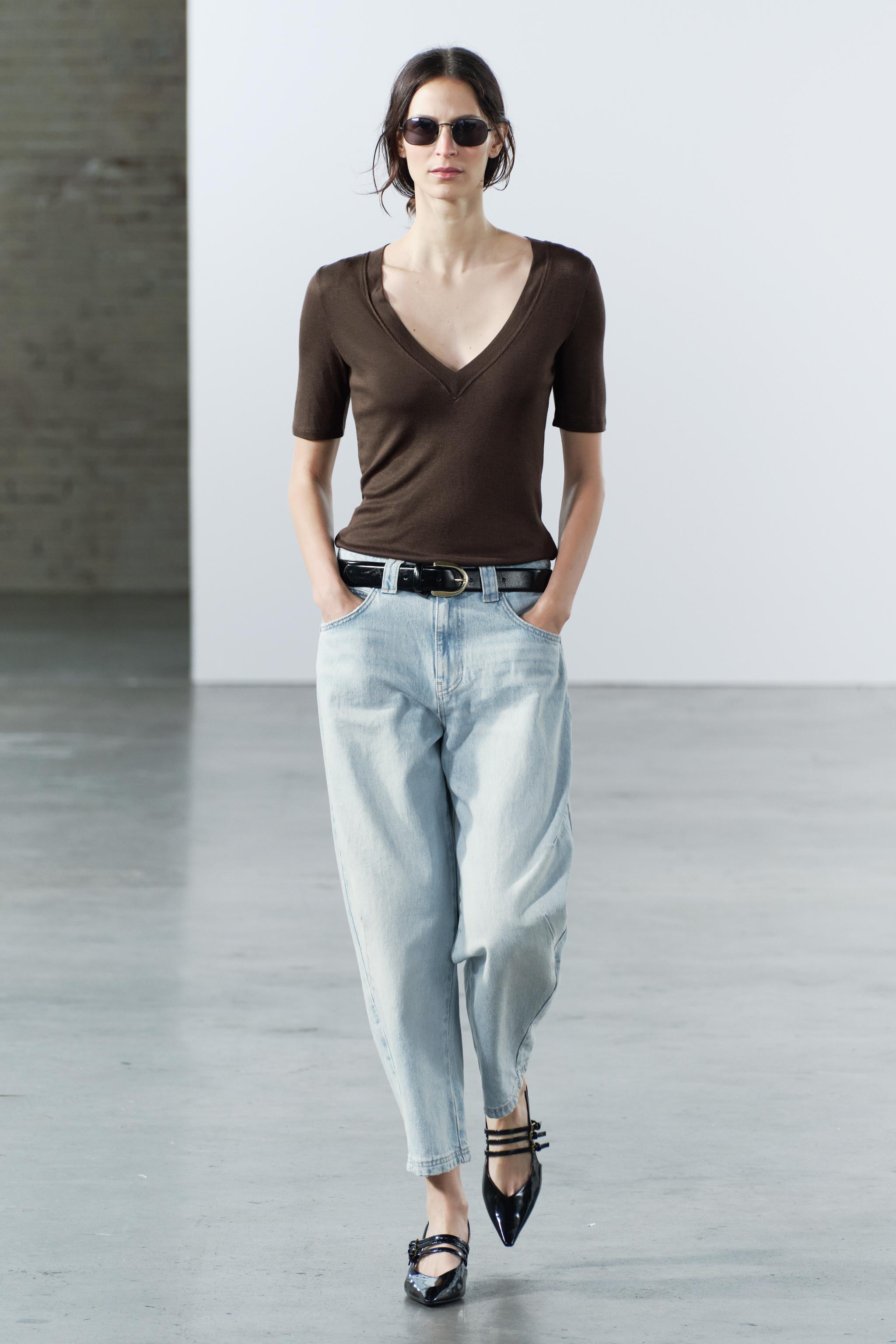 BARREL LEG CROPPED MID WAIST JEANS ZW COLLECTION