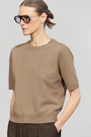 Short sleeve wool blend knit sweater — Greenish 2